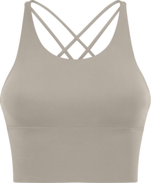 PureSquare - crop top - sportbh - Sporttop - Grijs/Bruin - maat S - vaste bh cups - fitness - sport - yoga