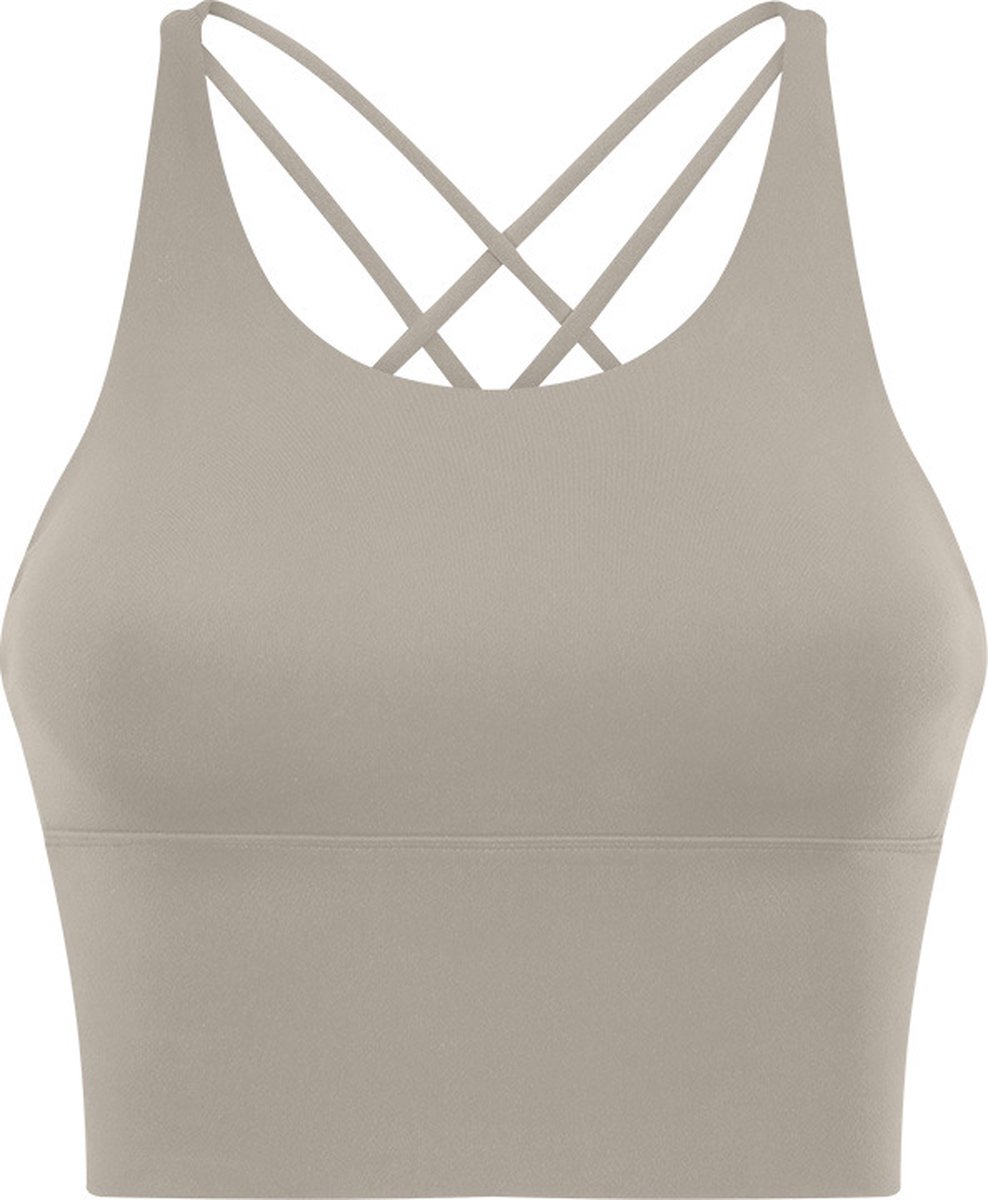 PureSquare - crop top - sportbh - Sporttop - Grijs/Bruin - maat S - vaste bh cups - fitness - sport - yoga