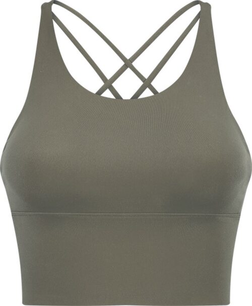 PureSquare - crop top - sportbh - Sporttop - Mosgroen - maat L - vaste bh cups - fitness - sport - yoga