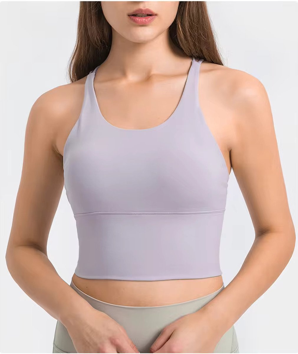 PureSquare - crop top - sportbh - Sporttop - Paars - maat M - vaste bh cups - fitness - sport - yoga