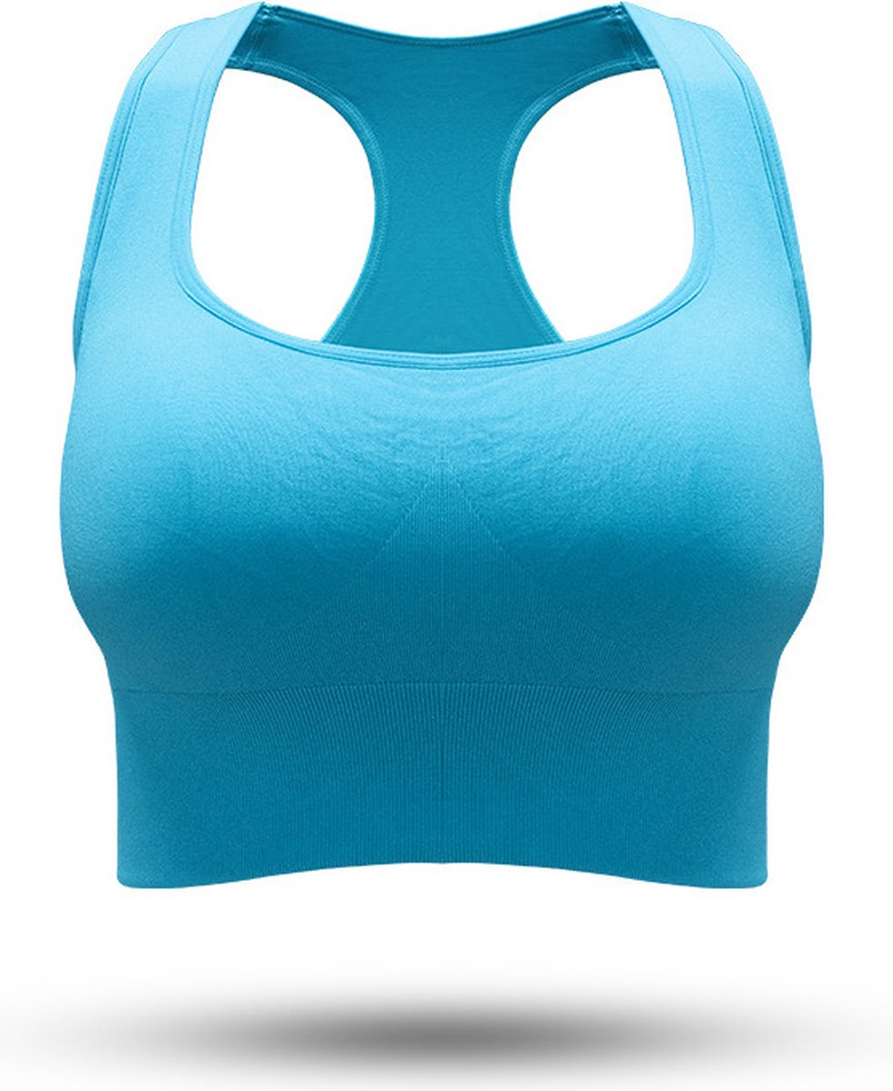 PureSquare - crop top - sportbh - sporttop - Blauw - maat S - vaste bh cups - rugsteun - fitness - sport - yoga