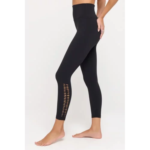 Spiritual Gangster Ada Crochet Mesh 7/8 Yoga Legging - Black