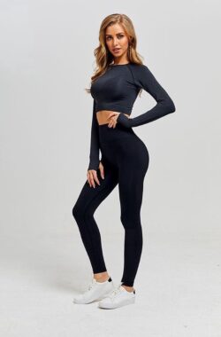 ***Sport Topje lange mouwen – Zwart Maat L – Long Sleeve – Crop Top – van Heble®***