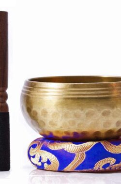 Tibetaanse Klankschaal Set | Meditatie Schaal met Aanstrijkhout & Kussen | Singing Bowl | Klank Schaal | Yoga, Chakra | Blauw – 8 cm