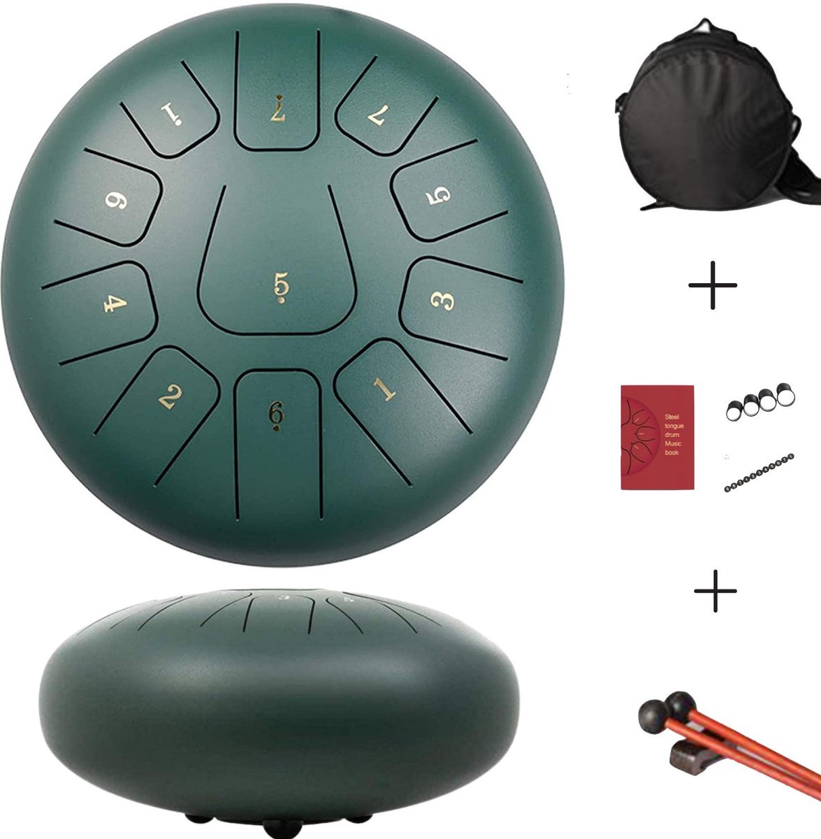 Tongue Drum L | 25cm | 11 tonen | Klankschaal | Lotus Drum | Meditatie | Yoga | Handpan | Groen