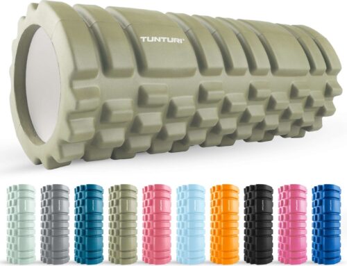 Tunturi Yoga Grid Foam Roller - Massage Roller 33 cm lang - Foamroller - Fitness Roller - Legergroen - Incl. gratis fitness app