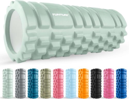 Tunturi Yoga Grid Foam Roller - Massage Roller 33 cm lang - Foamroller - Fitness Roller - Mint - Incl. gratis fitness app