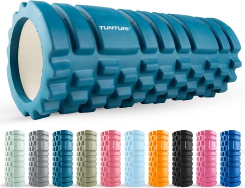 Tunturi Yoga Grid Foam Roller - Massage Roller 33 cm lang - Foamroller - Fitness Roller - Petrol Blauw - Incl. gratis fitness app