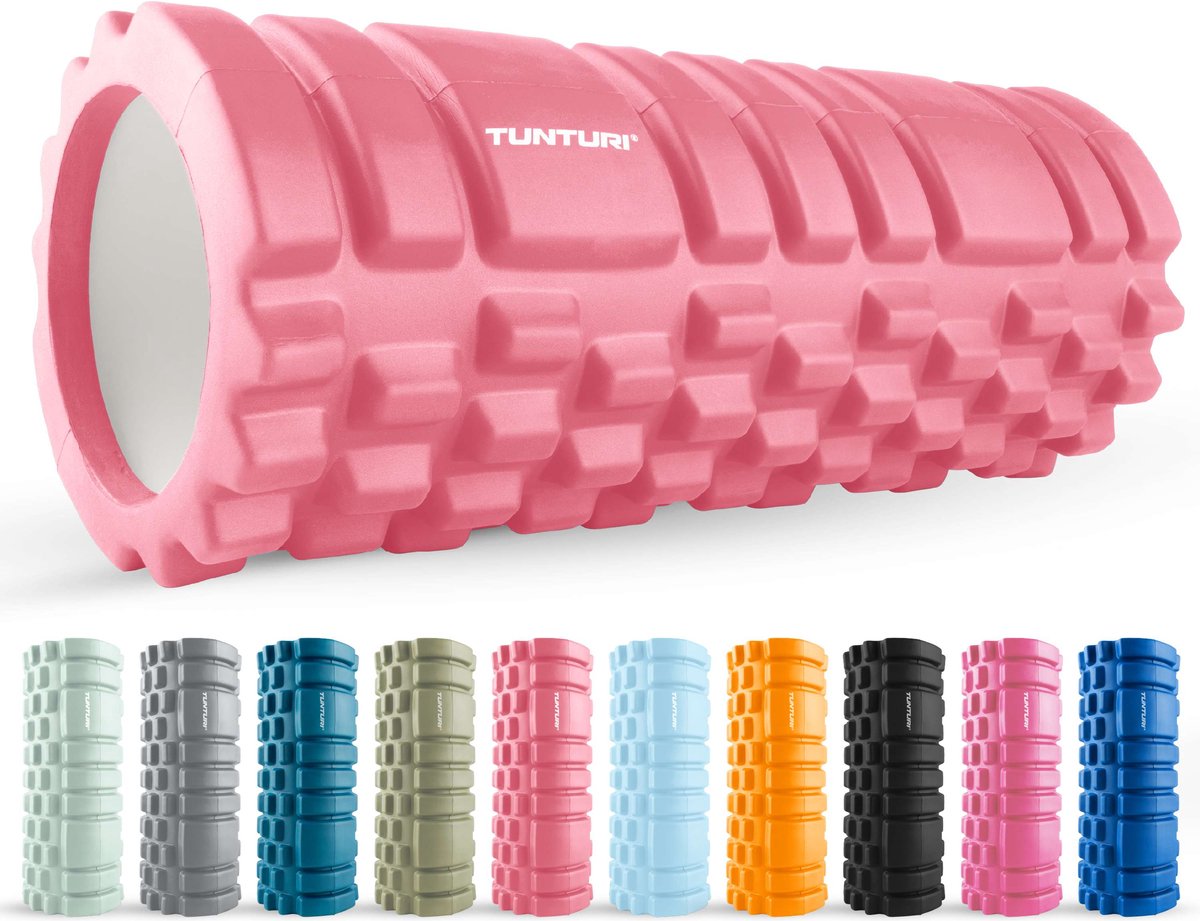 Tunturi Yoga Grid Foam Roller - Massage Roller 33 cm lang - Foamroller - Fitness Roller - Rose Gold - Incl. gratis fitness app