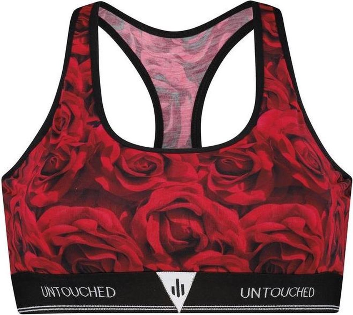 Untouched - Sport BH Dames - Opvallende Fotoprint: Roses - Maat: L