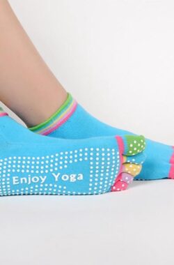 Yoga sokken met antislip – aqua blauw met gekleurde tenen – maat 36 tot 40