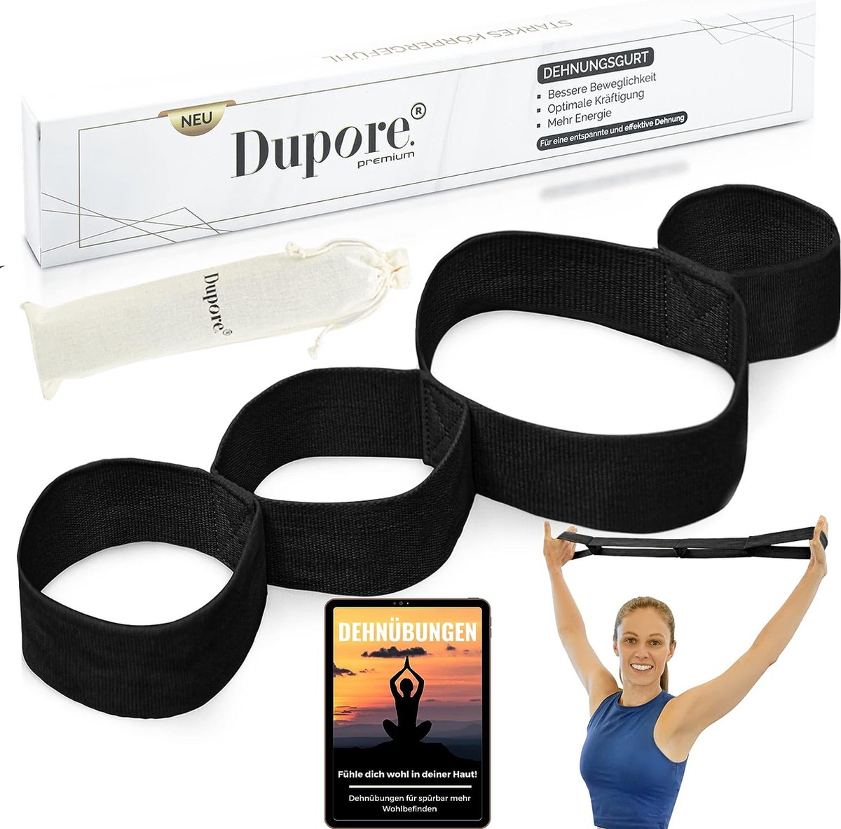 lus - stretchband - yogariem voor yoga, pilates en fascia-training - oefenlus om uit te rekken 96 cm - stretchhulp + duurzame pijntherapie & stretching - 100% katoen