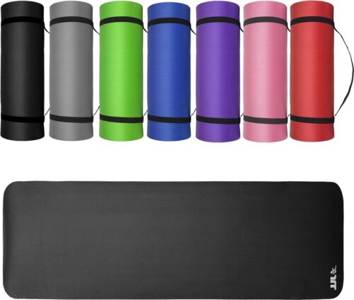 10 mm Thick Non-Slip Pilates Training Mat - Available in Black-Blue-Purple-Pink-Green-Red - Ideal for Yoga and Camping