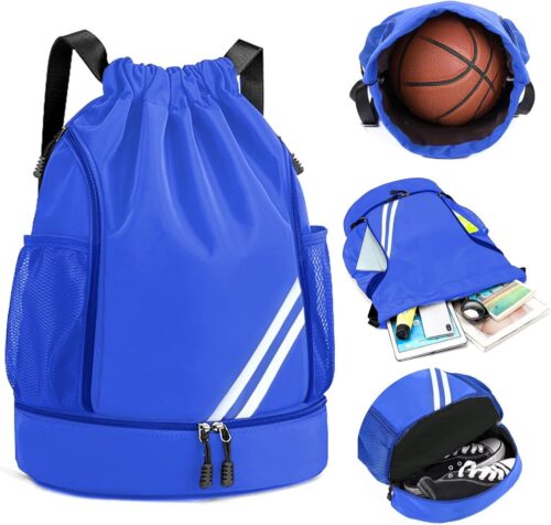 1Stuks Blauw 43x34x15CM - Rugzak met trekkoord - grote capaciteit - lichtgewicht - droge en natte scheiding, sportrugzak - fitness, basketbaltas voor dames en heren