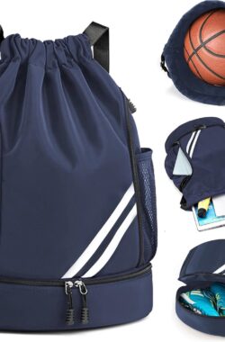 1Stuks Marineblauw 43x34x15CM – Rugzak met trekkoord – grote capaciteit – lichtgewicht – droge en natte scheiding, sportrugzak – fitness, basketbaltas voor dames en heren