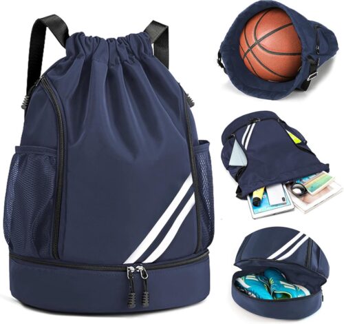 1Stuks Marineblauw 43x34x15CM - Rugzak met trekkoord - grote capaciteit - lichtgewicht - droge en natte scheiding, sportrugzak - fitness, basketbaltas voor dames en heren