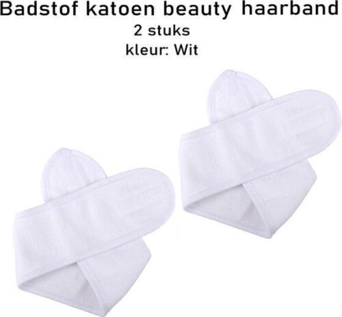 2 STUKS Verstelbaar Badstof Haarband - Haarband - Beauty gezichtsverzorging - Hoofdband - Make Up - Beauty Haarband - Make-up Haarband - Klittenband sluiting - Cosmetica Haarband - schoonheidsspecialiste hoofdband - wit