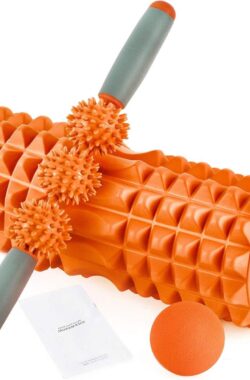 3-delige spiermassage fitnessset voor diepe weefselspiermassage – schuimroller massage sticker & massagebal – sportschool yoga pilates & hardlopers therapie revalidatie – oranje