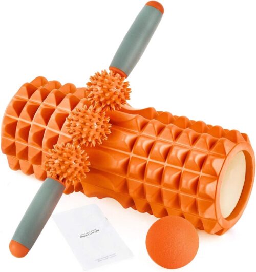 3-delige spiermassage fitnessset voor diepe weefselspiermassage - schuimroller massage sticker & massagebal - sportschool yoga pilates & hardlopers therapie revalidatie - oranje