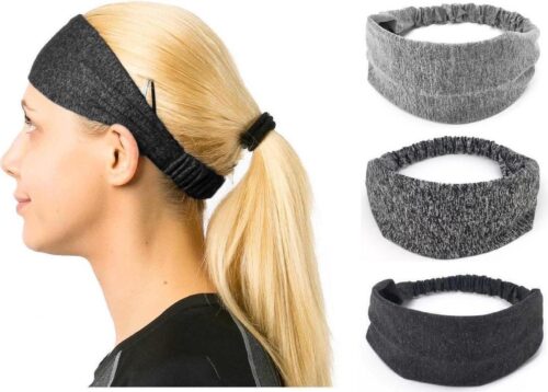 3-pack Dames Sport haarbanden - Yoga haarbanden - Fitness hoofdband - Zweetband - Grijs en Zwart