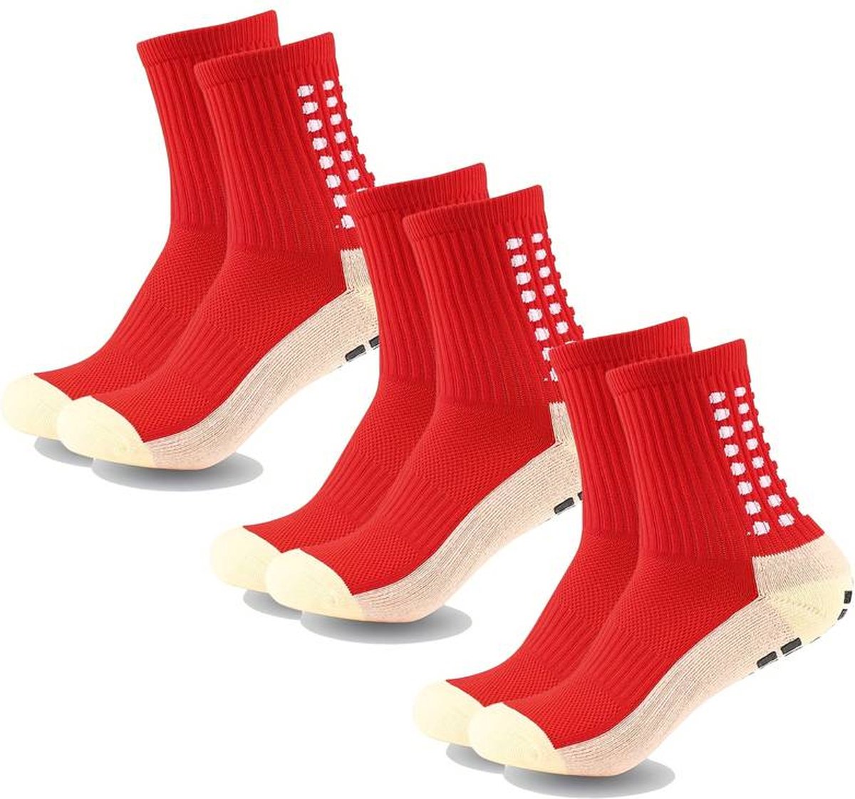 3-pack gripsokken - rood - voetbal - unisex - one size - voor elke sport