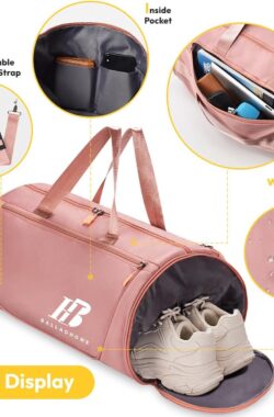 39L Sporttas Reistas Dames en Heren Sporttassen met Schoenenvak & Nat Vak Waterdichte Fitnesstas Trainingstas Weekendtas Duffel Bag voor Fitness, Gym, Yoga, Reis (Roze)-Y