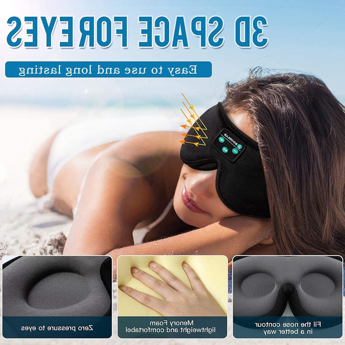 3D Bluetooth slaapmasker - draadloze slaaphoofdtelefoon - wasbaar - meditatie - reizen - slapeloosheid