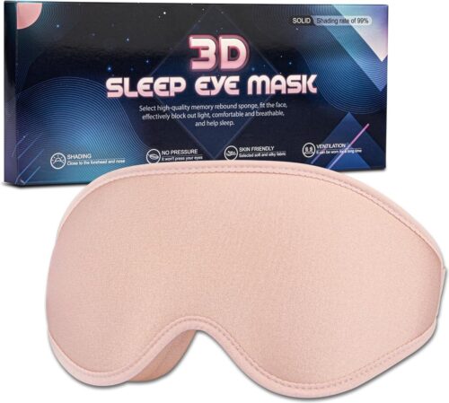 3D-slaapmasker met verstelbare riem, voorgevormd oogmasker voor zijslapers, slaapbril voor dames, comfortabel zacht, verduisterend voor slapen, reizen, dutjes, heren en vrouwen, roze