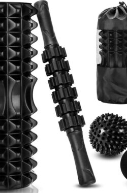 4-in-1 schuimroller en massagestickset, Deep Tissue Foam Roller Kit met 2 massageballen en een massagerollerstick voor fitness, yoga, ontspanning en pilates