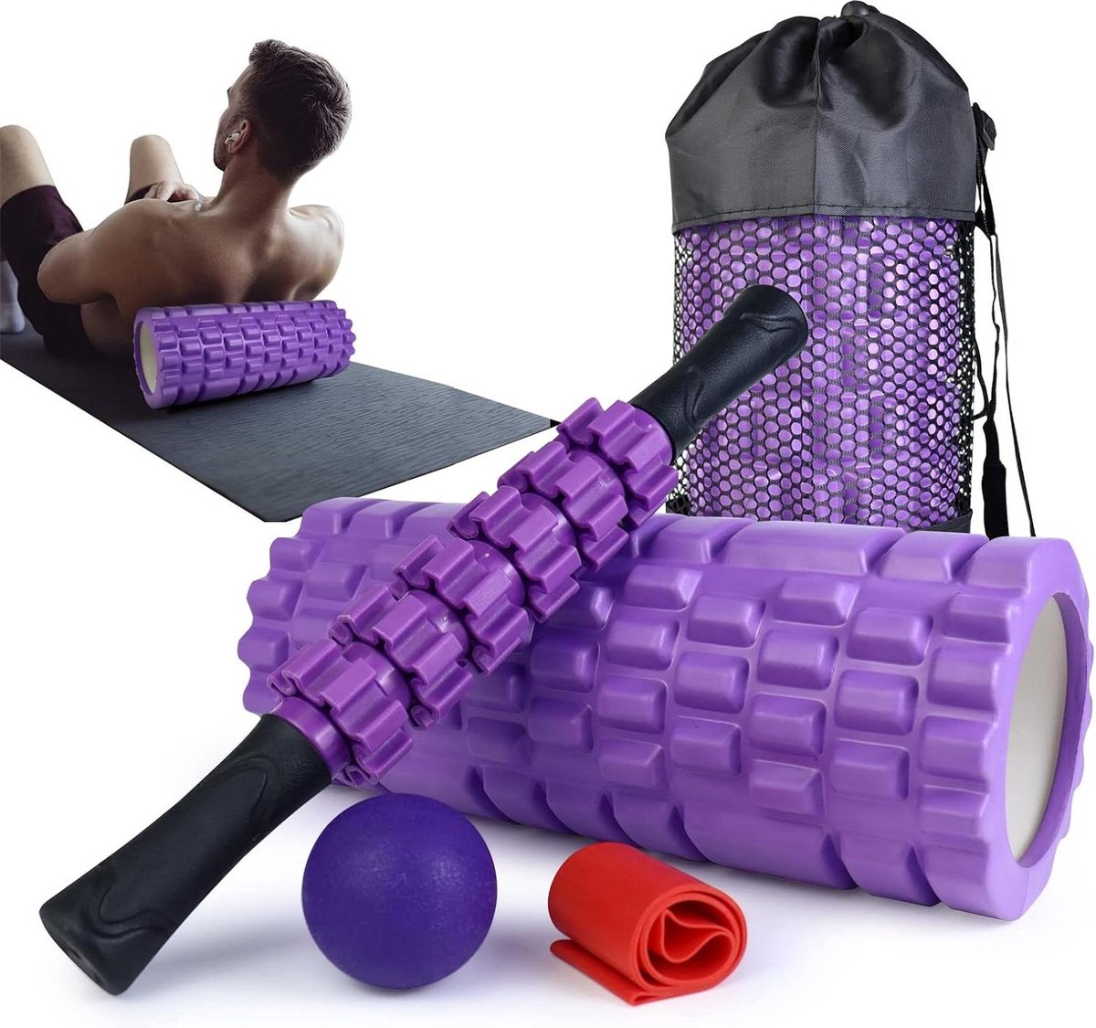 5-in-1 Fitness Foam Rollers voor Bericht Yoga Pilates - Schuimrollen Set - Paars stretching foam roller