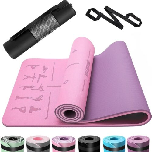 6 mm dikke huidvriendelijke yogamat antislip gymnastiekmat pilates meditatie stretching roze - 183 x 61 cm met draagriem en tas yoga handdoek antislip