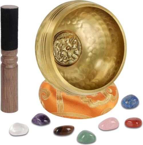 7 chakra Tibetaanse klankschaal met helende kristallen stenen - handgemaakt genezingsinstrument voor meditatie en yoga - authentiek Tibet - unieke geschenken voor vrouwen en mannen (8 cm)