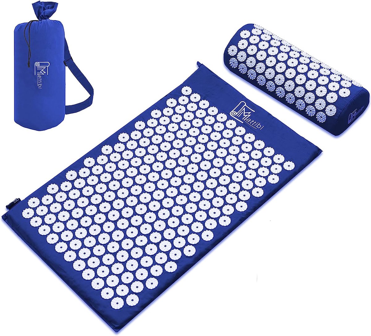 Acupressuurmat en acupressuurkussen voor massage en pijnverlichting, acupressuurset voor ontspanning, stimulatie en meditatie, acupressuurmat (blauw)