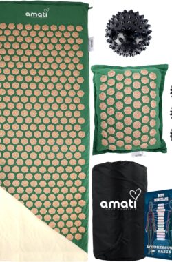 Amati Blue Lotus XL Spijkermat – met kussen – Massageroller & -Bal – Acupressuur Mat – Shakti Mat – Grijs – Blue Lotus