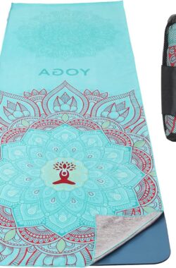 Antislip Hot Yogamat – Sneldrogende Yoga Handdoek met Printpatroon voor Bikram, Pilates, Sportschool, Buitenpicknick – Lotus Design met Hoekzak yoga handdoek antislip