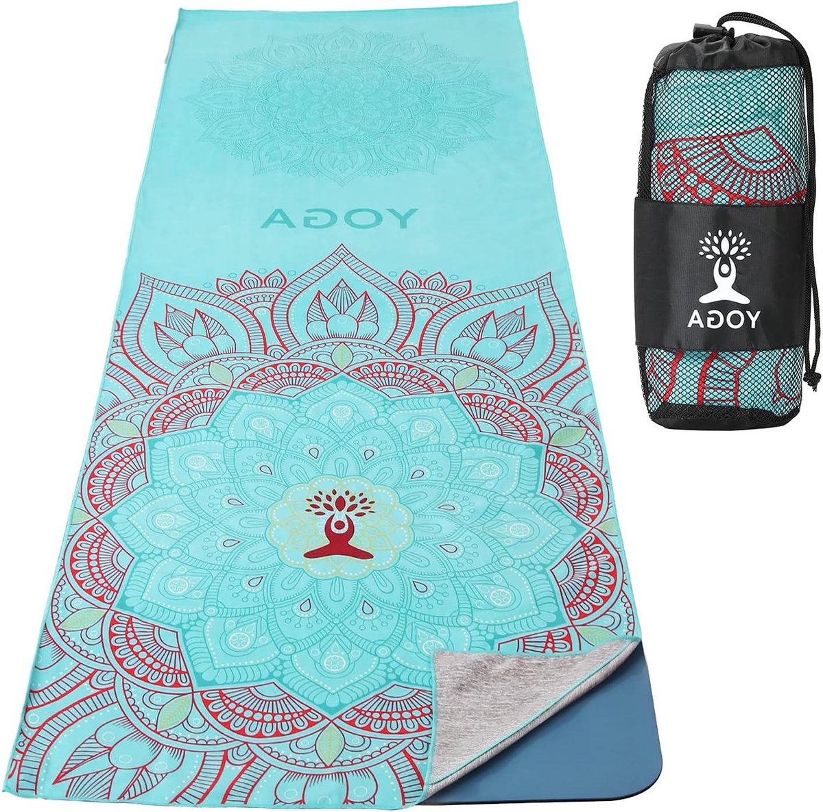 Antislip Hot Yogamat - Sneldrogende Yoga Handdoek met Printpatroon voor Bikram, Pilates, Sportschool, Buitenpicknick - Lotus Design met Hoekzak yoga handdoek antislip