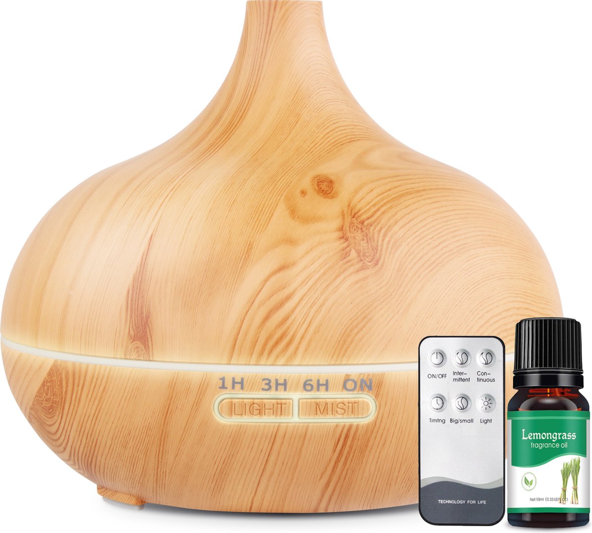 Aroma diffuser 550 ML - Aromatherapie - Verstuiver etherische olie - Luchtbevochtiger - Geurverspreider - Aromadiffusers - Vernevelaar - Olie - Lichtbruin - Vivid Green