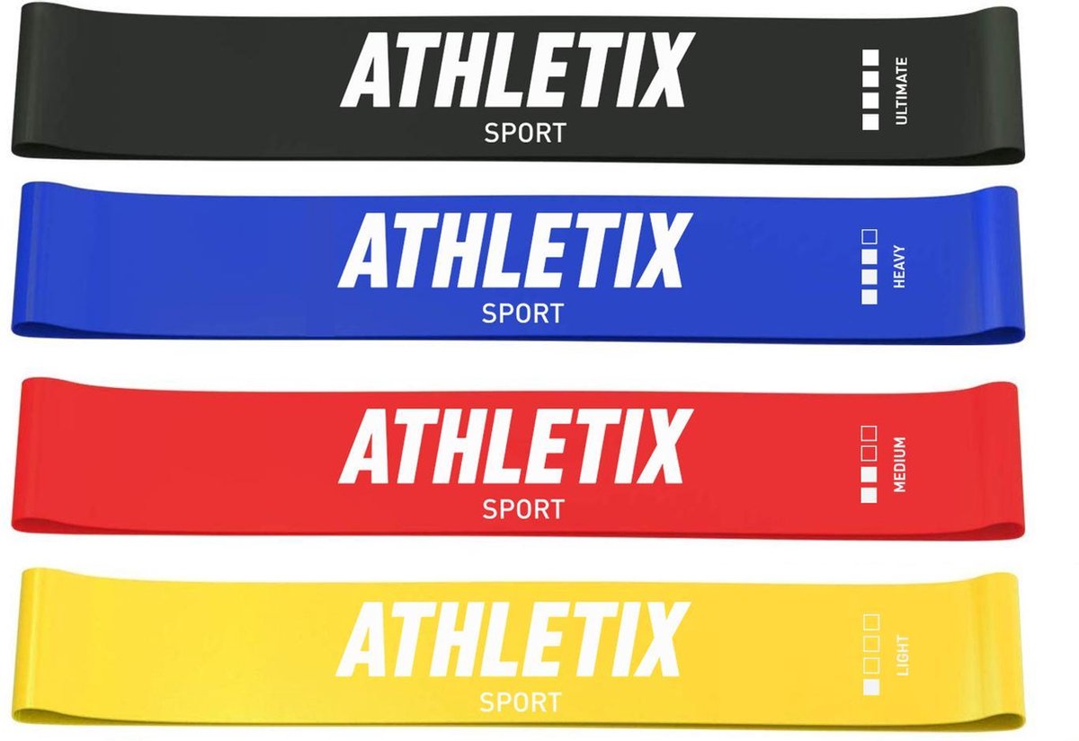 Athletix® - Weerstandsbanden Set - 4 Resistance bands - Booty Bands met Gratis Draagtas en Oefeningen