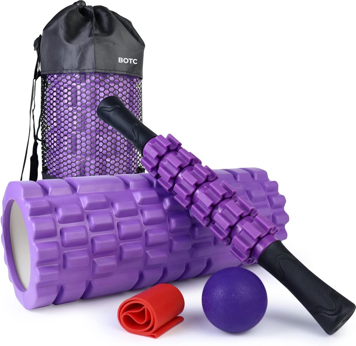 BOTC Foamroller Set - 5 Delige - met Massagebal - Massage Roller - Massage Set - Paars