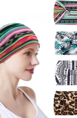 Brede luipaard print elastische haarbanden – sport blad hoofdband voor vrouwen en meisjes (4 stuks)