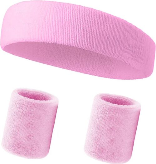 Consumerce® Sportieve Zweetbandset Roze - Hoofdband en 2 Polsbandjes - Zweetband - Polsband - Polsbandje - Zweetbandje - Zweetbandjes - Sport - Haarband - Pols