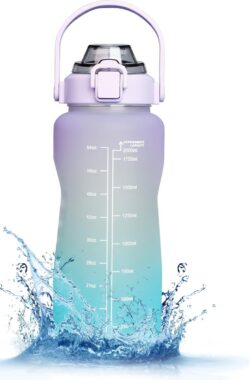 DiverseGoods Waterfles van 2,2 l met rietje. Sportwaterfles met tijdmarkering, waterfles met handvat, lekbestendige Tritan-drinkfles, BPA-vrij voor fitness en buitensporten