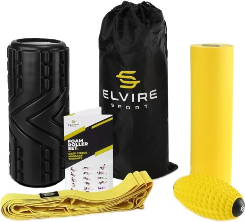 Elvire Sport Foam Roller Massageset voor Diep Weefsel - Schuimrollers, Massageroller en bal, Voetroller - Verlicht pijn - Geel