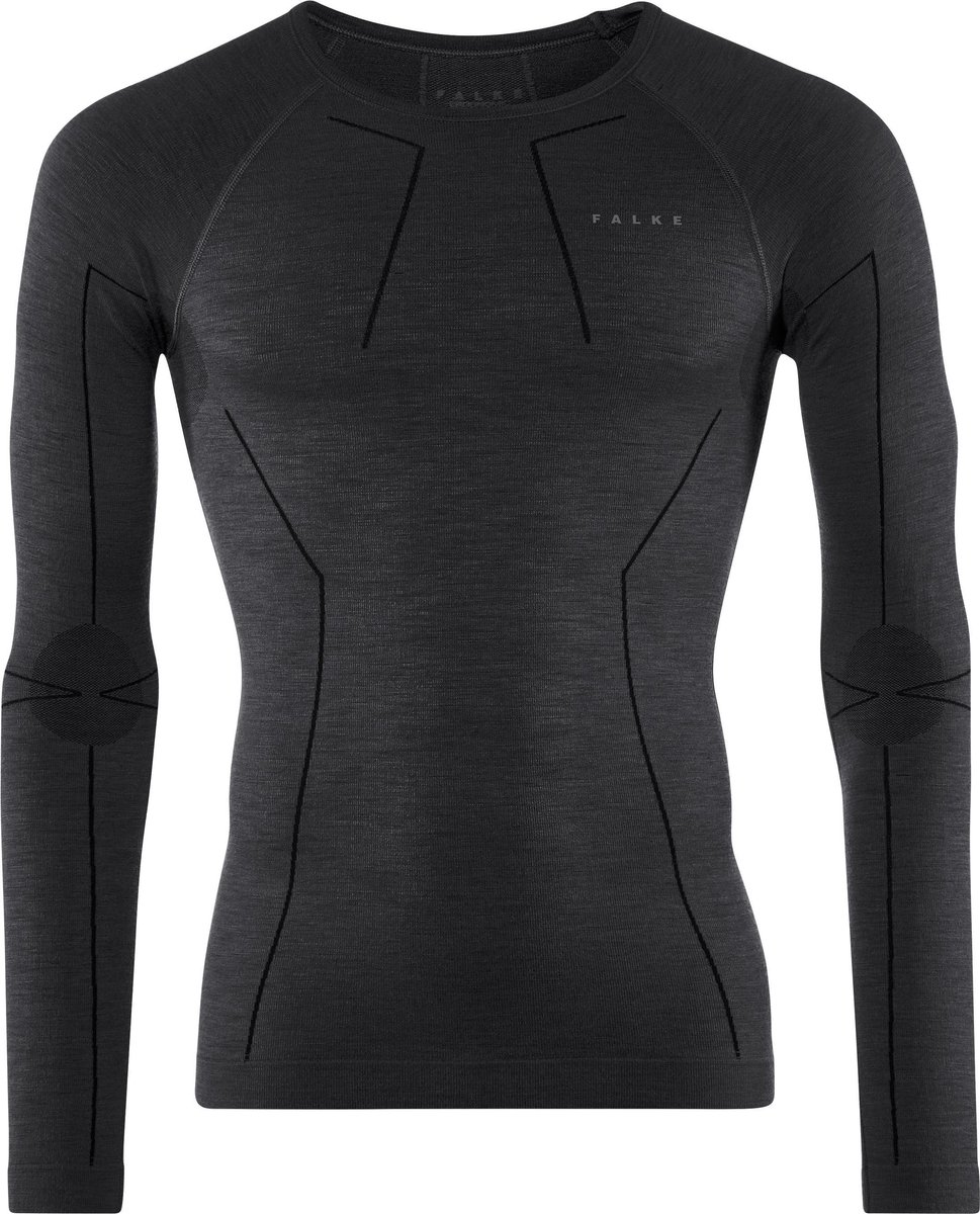 FALKE Wool Tech. Regular Fit Base Layer Top Met Lange Mouwen Sneldrogend Warm Ademend Merino Thermo Ondergoed Zwart Heren Underwear - Longsleeve - Maat M