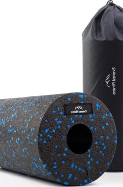 Fascia Roll 30 cm medium hard in zwart-blauw met boekje – Professionele rol voor rug en wervelkolom – Foam Roller voor fitness en yoga