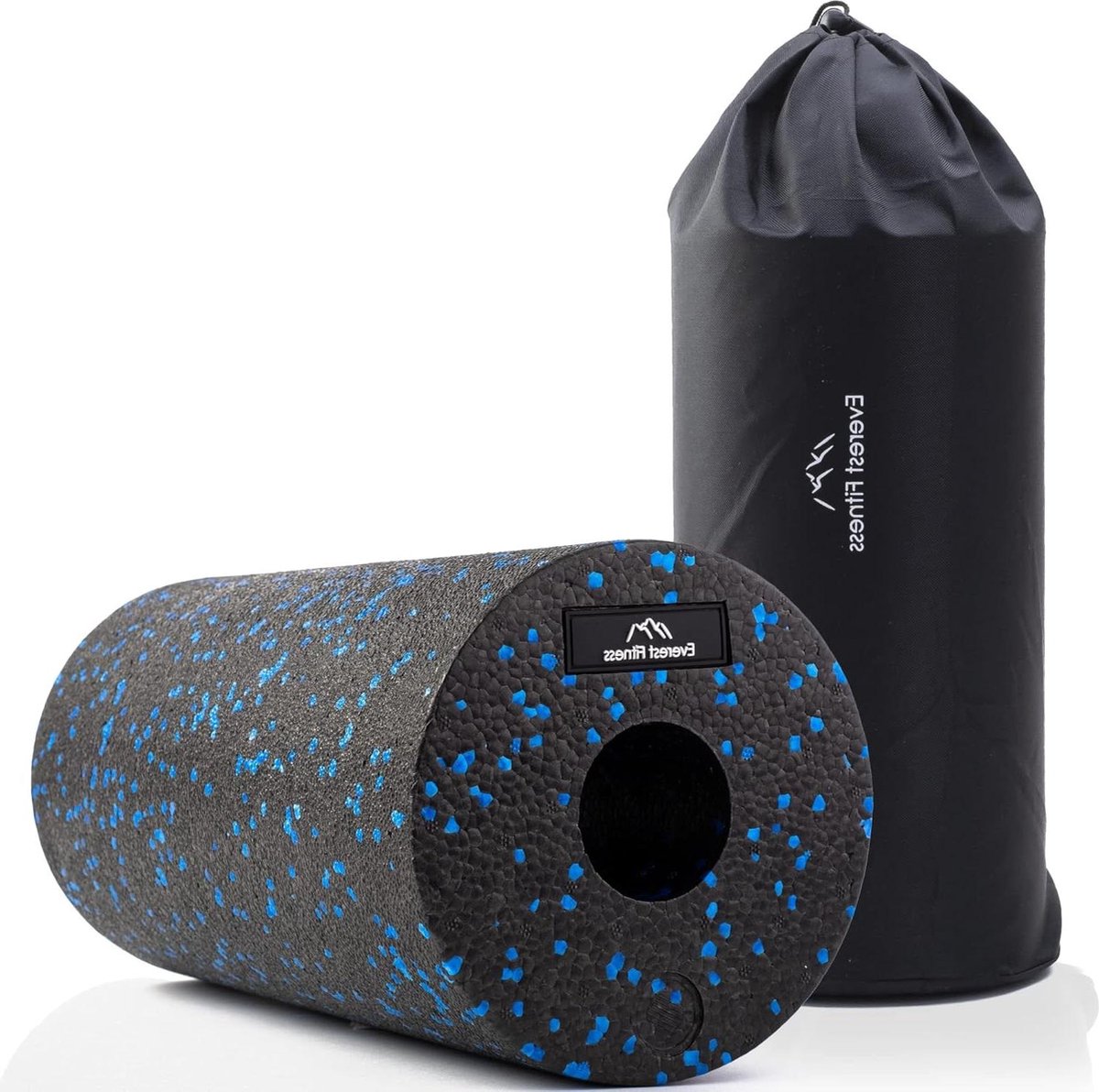 Fascia Roll 30 cm medium hard in zwart-blauw met boekje - Professionele rol voor rug en wervelkolom - Foam Roller voor fitness en yoga