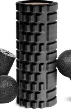 Fasciarol fasciabal foam roller-fasciarol set, 33 x 14 cm fasciarol, zwarte mini-rol L 15 x D6 cm, fasciabal D8 cm en duo-bal D8 cm in set, fasciabal miniset carbon (zwart upgrade)