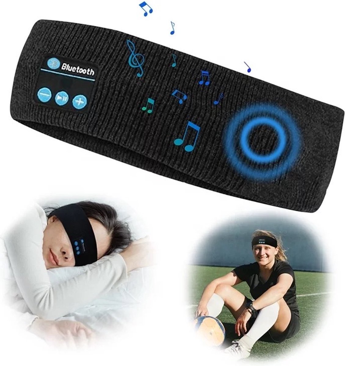 Femur®️ Haarband - Zweetband - Bluetooth Haarband - Muziek Haarband - Koptelefoon - Slaapmasker - Slaap koptelefoon - Zwart