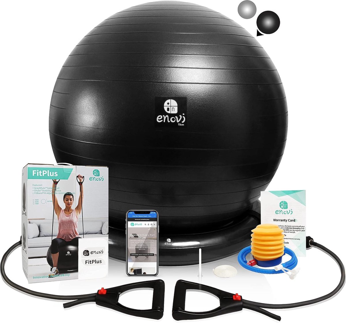 Fit+ oefenbal met fitnessbanden Sitzball Pezziball Set Weerstandsbanden en gebruikershandleiding incl. Voor fitness, yoga, gymnastiek, core training, voor een sterke rug als bureaustoel