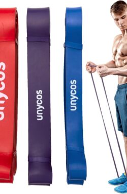 Fitnessbanden 100% latex met opbergtas, set van 3 weerstandsniveaus medium/standaard/zwaar van 10 tot 56 kg, 1040 mm, kracht- en spiertraining (blauw, paars en rood)